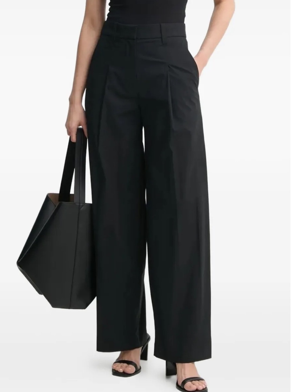 A.L.C. Black Wool Blend High Rise Pleated Wide Leg Trousers Pants Size 8